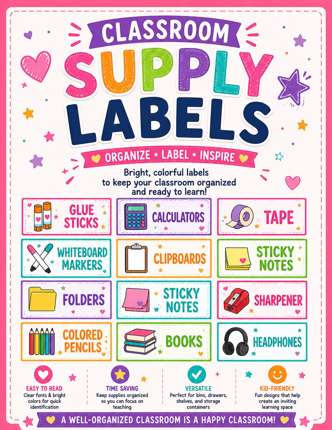 Classroom Labels Printable School Supply Labels Classroom Organization ...