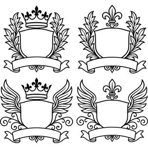 Pakiet SVG z herbem heraldycznym, monogramem, znakiem zodiaku, zwierzęciem, tarczami zegara (pliki AI, DXF)