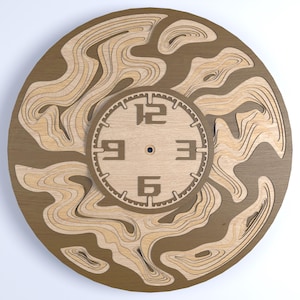 Reloj topográfico de 8 capas SVG / Arte en madera en capas, decoración moderna (descarga digital)