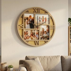 Familiefotowandklok met fotolijstjes, meerlaags SVG- en DXF-sjabloon