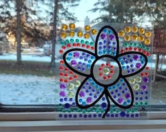 DIY Window Gem Art Kit for Kids – Sun Catcher Craft Set with Peel & Stick Gems – No Mess Window Clings for Ages 6-10 – Creative Kit Gift
