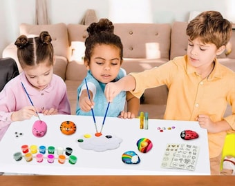 Rock Painting Kit for Kids Ages 6-12 – Complete Craft Set with Waterproof Paints, 12 Smooth Rocks, Glitter Glue, Googly Eyes, Transfer Art