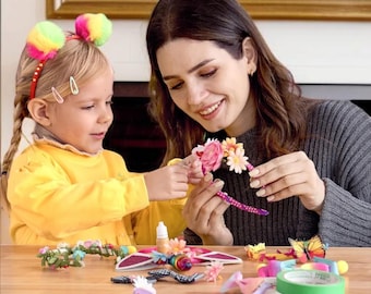 DIY Headband and Flower Crown Kit for Girls – 50+ Piece Arts and Crafts Set – Make Your Own Hair Accessories for Kids Ages 5 6 7 8