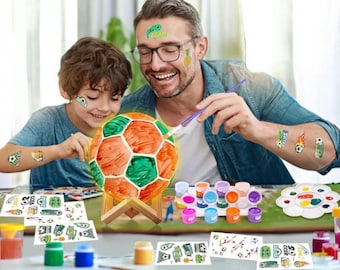 DIY Soccer Ball Night Light Painting Kit for Kids – 3D Lamp Craft Set with Paints, Stickers & Wooden Stand – Creative Soccer Room Decor Gift
