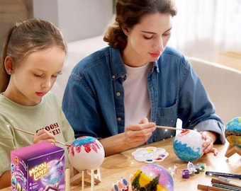 Paint Your Own 3D Moon Lamp Kit – DIY Galaxy Night Light Craft Set for Kids – Creative Art Project for Girls & Boys – Activity and Gift Idea