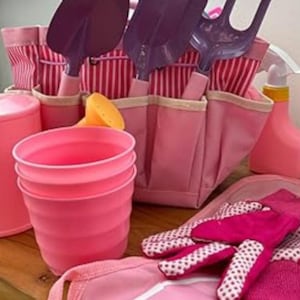 Kids Pink Garden Tool Set for Girls – Toddler Gardening Kit with Tote Bag, Gloves, Watering Can, Pots & DIY Crafts – Outdoor Toy Gift