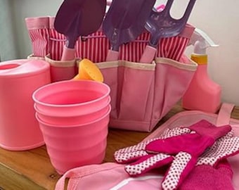 Kids Pink Garden Tool Set for Girls – Toddler Gardening Kit with Tote Bag, Gloves, Watering Can, Pots & DIY Crafts – Outdoor Toy Gift