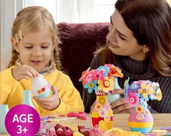 DIY Button Flower Craft Kit with Vases – Felt Flower Bouquet Making Kit for Girls Ages 6+ – Art and Craft Gift for Kids Birthday or Holiday