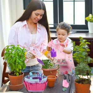Kids Garden Tool Set with Tote Bag – Pink Flower Apron, Metal Tools, Gloves & Watering Can – Gardening Gifts for Girls Ages 3-8