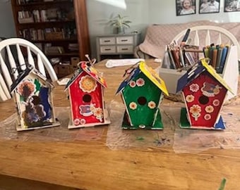 DIY Wooden Birdhouse Kit for Kids and Adults – 12 Craft Birdhouses with Paint, Stickers & Brushes – Outdoor Art Project – 3 Shapes, 2 Sizes