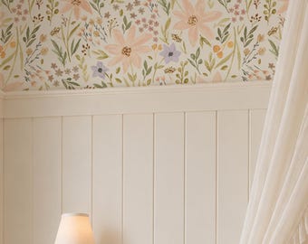 Blush Floral Daisy Wallpaper - Peel and Stick Removable Wall Mural