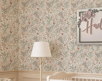 Sage Green Floral Peel and Stick Wallpaper: Bronte's Forest Nursery