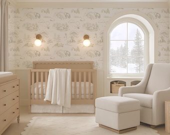 Winnie the Pooh Toile Wallpaper in Golden Taupe • Classic Storybook Nursery Wall Mural • Gender Neutral Woodland Pattern