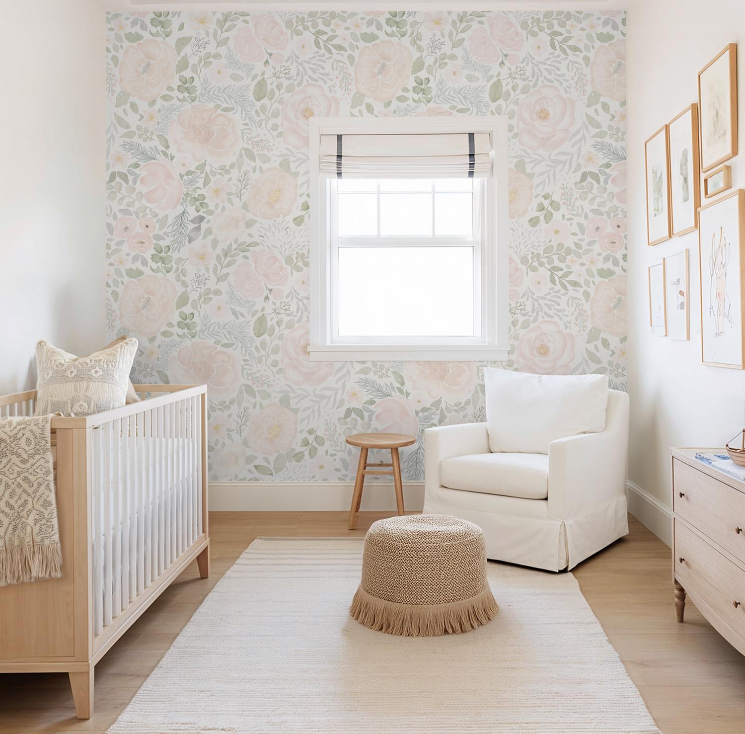 Peony Rose Garden Mural Wallpaper: Watercolor Floral, Nursery Decor - Etsy