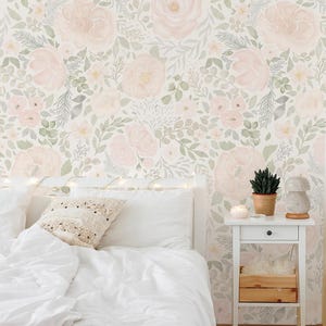 Peony Rose Garden Mural Wallpaper: Watercolor Floral, Nursery Decor - Etsy