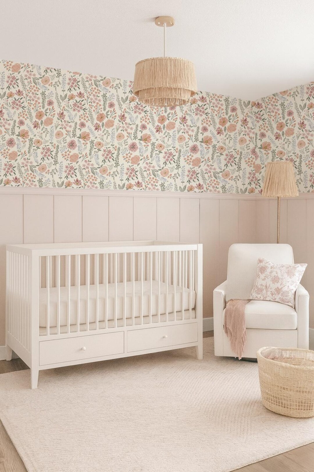 Floral Removable Wallpaper Peel & Stick Wildflowers Blush Pink Mural ...