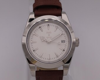 White Date NH35 Watch with Mercedes Hands