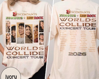 Camiseta de la gira de conciertos Disney Descendants Zombies Camp Rock Worlds Collide, camiseta del Festival de Música Disney 2026, camiseta de Descendants Zombies Camp Rock