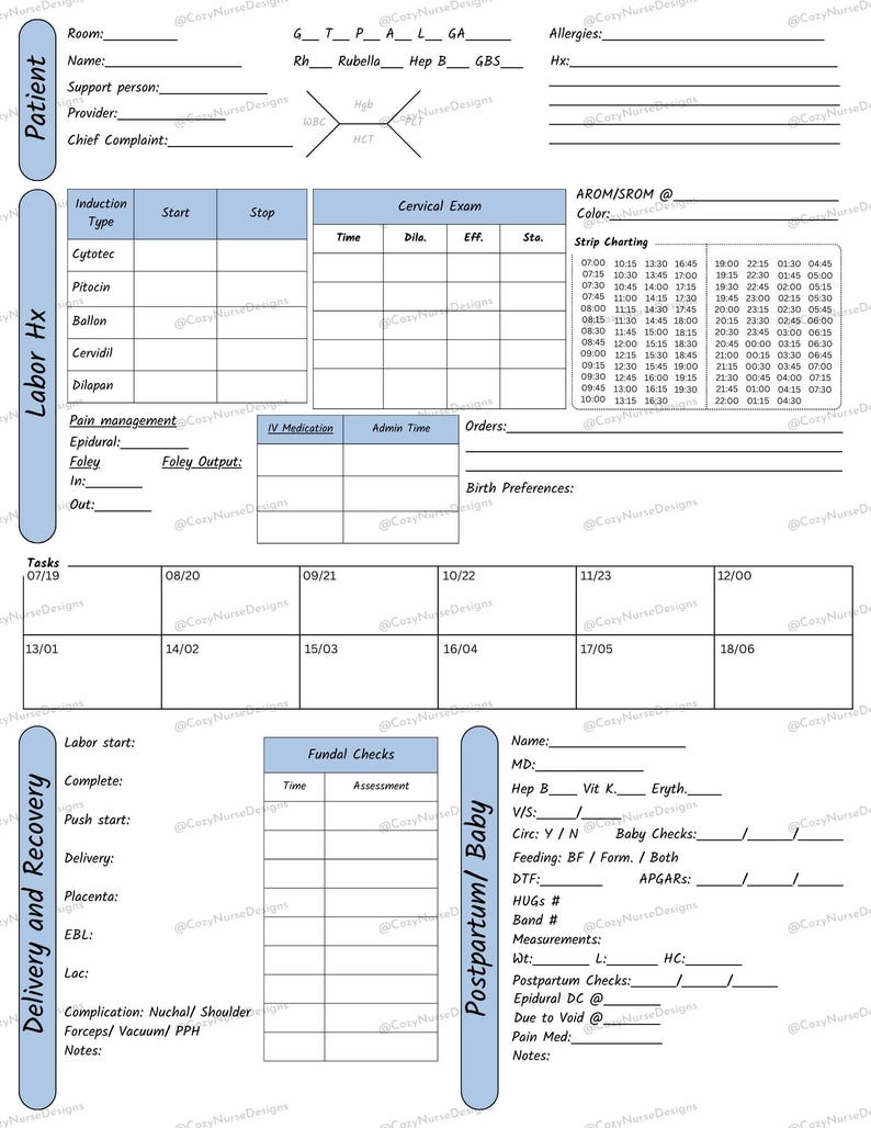 Customizable Labor and Delivery Report Sheet - Etsy
