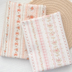 Floral Stripe Cotton Fabric – Vintage Sewing Material By The Half Yard
