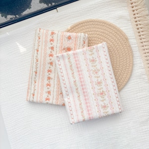 Floral Stripe Cotton Fabric – Vintage Sewing Material, 55&quot; Wide