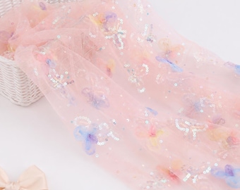 Sparkle Tulle Fabric with Sequins & 3D Embroidery, Lightweight Sheer Mesh for Dresses, Costumes, Wedding Decor, DIY Tutu Craft