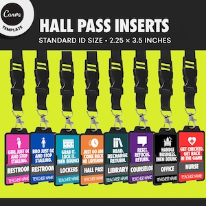 Canva Hall Pass Inserts | Editable Lanyard Badges | Modern and Fun School Passes for Teachers & Students