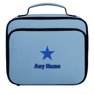 Personalised Blue Kids Lunch Bag with Custom Embroidered Name and Star Design