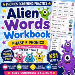 Phase 5 Alien Words Workbook | KS1 Year 1 Phonics Screening Practice (Digital Download)