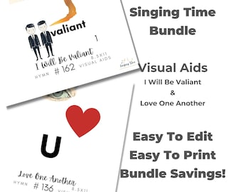 June 2026 Bundle I Will Be Valiant #162 and Love One Another #136 Visual Aid, Flip Chart for LDS Primary Singing Time