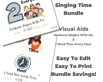 March 2026 Bundle Kindness Begins With Me #145 and I Need Thee Every Hour #98 Visual Aid, Flip Chart for LDS Primary Singing Time