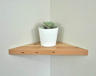 Reclaimed wood floating corner shelf - 16"