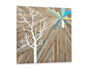 Pintura de roble sin hojas de madera recuperada
