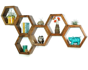Estante flotante hexagonal de madera recuperada - (ONE HEXAGON)