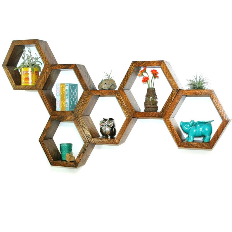 Reclaimed Wood Hexagon Floating Shelf ONE HEXAGON Etsy UK