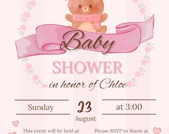 Invitación de baby shower en color rosa bonito/rosa bebé/invitación de baby shower/invitación de baby shower de niña
