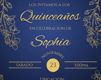 Invitación de quinceañera azul y dorado / invitacion de quinceañera / invitacion editable/ incitacion azul y dorado / invitacion de quince /