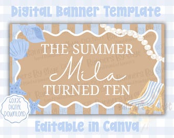 Modèle The Summer I Turned Pretty - anniversaire à la plage - téléchargement numérique modifiable (60 x 35)