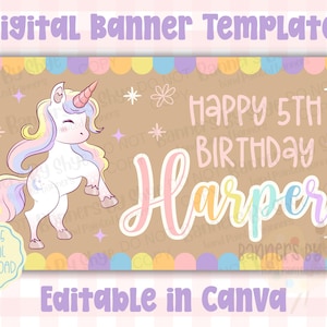 Magical Rainbow Unicorn Birthday Template - Party Banner Decor - Cavna Editable Digital Download (60x35)