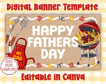 Plantilla de banner para barbacoa del Día del Padre - Descarga digital editable en Canva (60x35)