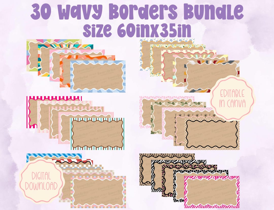 Wavy Border Banner Template Bundle - Multipack Border - Canva Editable ...
