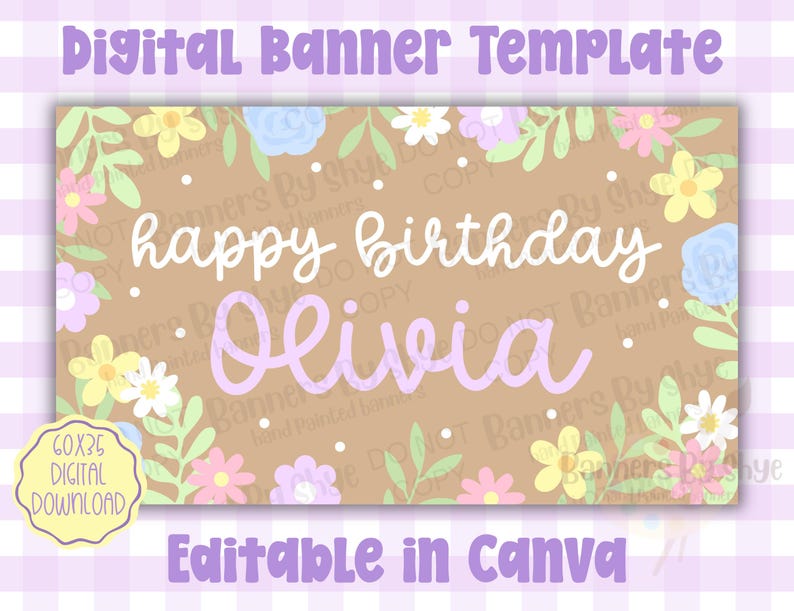 Pastel Floral Birthday Banner Template - Canva Editable Digital ...