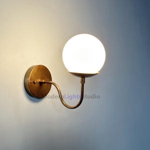 1 Globe Wall Light | Aged Brass Wall Sconce Light | Mid Century Modern Antique Brass Wall Sconce | Globe Light Fixture