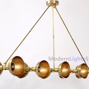 Mid-Century Modern Sputnik Chandelier: Raw Brass 10-Light Dining Room Fixture