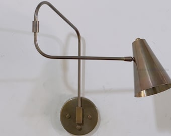 Mid-Century Modern Brass Wall Lamp, Adjustable Swing Arm Sconce, Bedside Reading Light, Minimalist Home Lighting