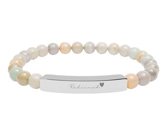 Återlöst kristet armband | Naturstens stretcharmband | Trosmycken, gåva för kvinnor | Jesus religiöst skriftarmband