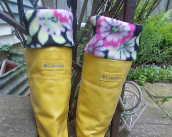 Fleece Rain Boot Liners, Floral Cuff with Black Sock,Tall  Boots, Boot Accessories,Fashion, Rain Wear