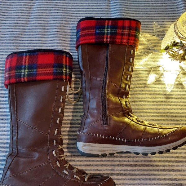 Boot Socks, Fleece Boot Liner, Black socks, Royal Stewart Plaid Cuff, black Sock,Rain Boot Liner, British Plaid, Sm/Med & LG/xlg