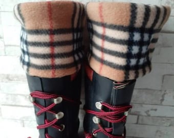 RAIN BOOT SOCK, London inspired , Rain Boot Liners, Black Sock, Socks, London Plaid Boot liners, boot Cuff, Boot Accessory