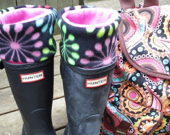 Fleece boot socks, Dandelion Print Cuff, Pink Sock , Boot Liners, Tall or Short Rain Boots, Boot Accessories, Sz Sm/Med 6-8.5 or Lg/xlg 9-11